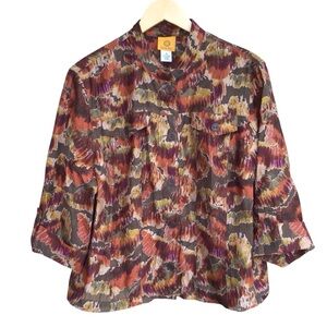 Ruby Road Multicolor Button Up Roll Tab Sleeve Blouse NEW